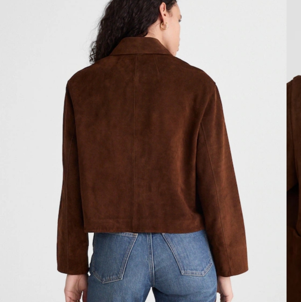 Madewell Boxy-Crop Jacket in Suede **Flawed NWT Espresso - Picture 2 of 9